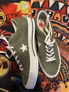 Converse Olive Green Suede Low-Top Sneakers with White Star